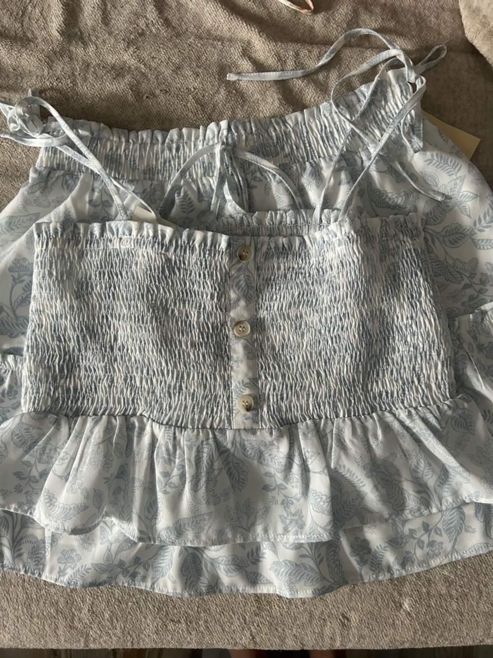 T.J.Maxx Light Blue Floral Smocked Tank Top